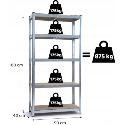 Regał magazynowy 180 cm x 90 cm x 40 cm  /5 półek/