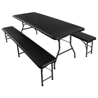 Catering garden table foldable 180cm + 2 benches /black/