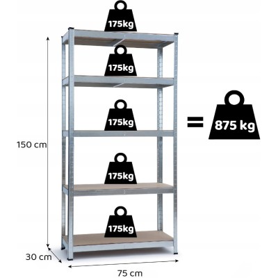 Regał magazynowy 150 cm x 75 cm x 30 cm /5 półek/