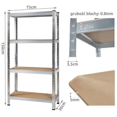 Regał magazynowy 150 cm x 75 cm x 30 cm /4 półki/