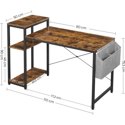 Biurko komputerowe z 3 pólkami i torbą LOFT/rustykalne