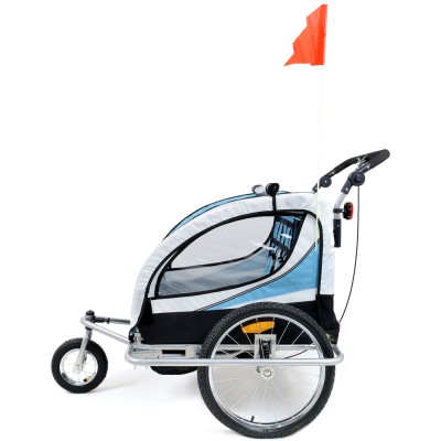 Bicycle trailing + jogger, two children / blue/