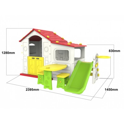 Domek ze zjeżdżalnią, kosz stolik, przedsionek 4w1