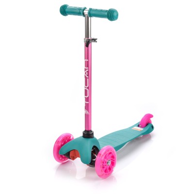 Scooter METEOR TUCAN with LED wheels /pink - turquoise/