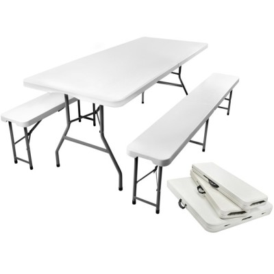 Catering garden table foldable 180 cm  + 2 benches /white/