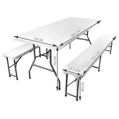 Catering garden table foldable 180 cm  + 2 benches /white/