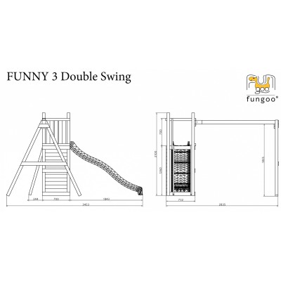 Wooden playground FUNGOO FUNNY 3 with 2 seat swing /KDI/