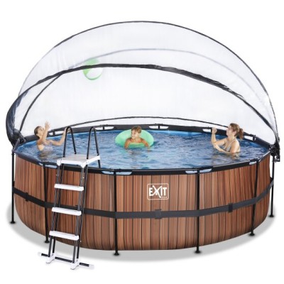 Swimming pool round with dome EXIT PREMIUM 450 x 122 cm / timber