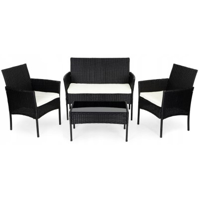 Meble ogrodowe technorattan sofa, stół, 2 fotele /czarne/