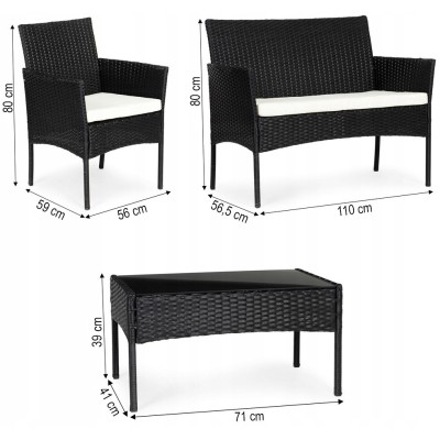 Meble ogrodowe technorattan sofa, stół, 2 fotele /czarne/