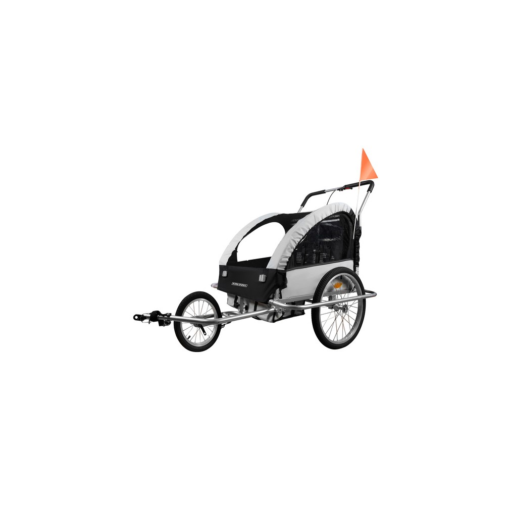 Przyczepka rowerowa z amortyzatorem + jogger, dwuosobowa /szara/
