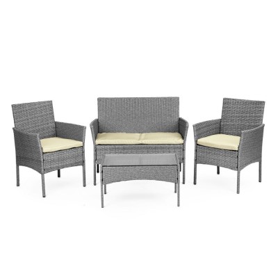 Meble ogrodowe technorattan sofa, stół, 2 fotele /szary/MG