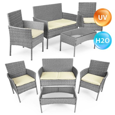 Meble ogrodowe technorattan sofa, stół, 2 fotele /szary/MG