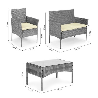 Meble ogrodowe technorattan sofa, stół, 2 fotele /szary/MG