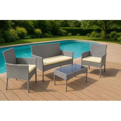 Meble ogrodowe technorattan sofa, stół, 2 fotele /szary/MG