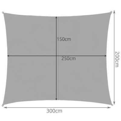 Żagiel przeciwsłoneczny prostokątny 3 m x 2 m / szary/