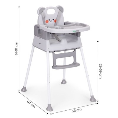 Krzesełko do karmienia ECOTOYS MIŚ 3 w 1 /szare/