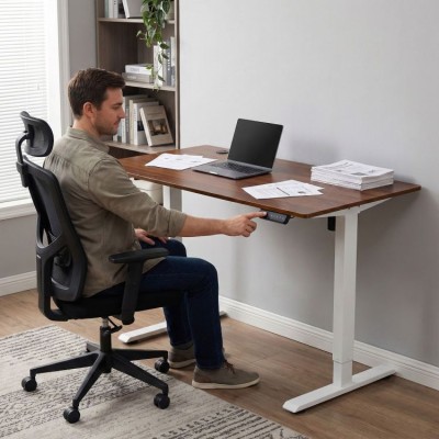 Electric  desk 120 cm x 60 cm /brown-white/