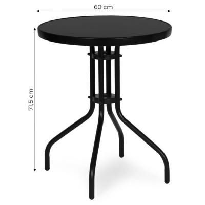 Stolik ogrodowy metal/szkło okrągły czarny 60 cm