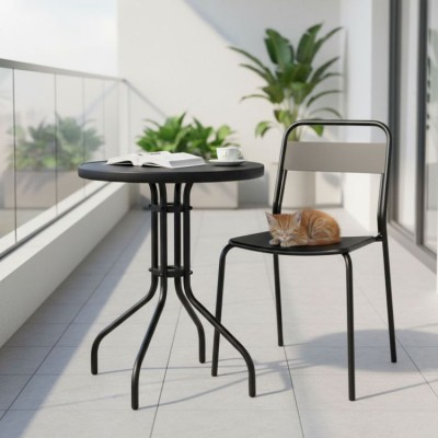 Stolik ogrodowy metal/szkło okrągły czarny 60 cm