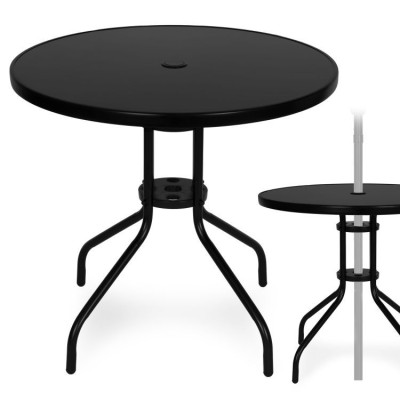 Stolik ogrodowy metal/szkło okrągły czarny 80 cm