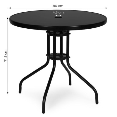 Stolik ogrodowy metal/szkło okrągły czarny 80 cm
