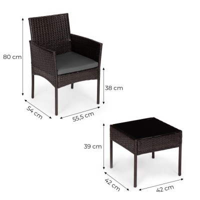 Garder furniture set - 2 chairs and table /brown/MG