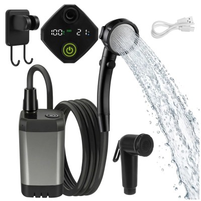 Portable travel shower with pump