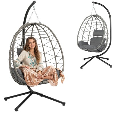 Hanging chair cocoon on a frame /grey/