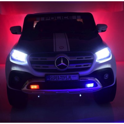 MERCEDES X LICENCJA POLICJA, 4X4 ,2x12V, MIĘKKIE KOŁA EVA, MIĘKKIE SIEDZENIE, 5 PUNKTOWE PASY /XMX606