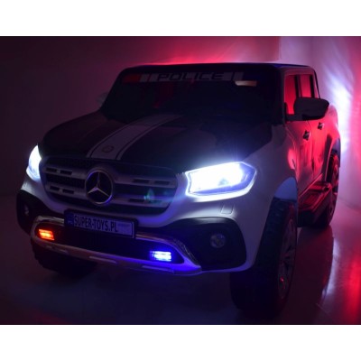 MERCEDES X LICENCJA POLICJA, 4X4 ,2x12V, MIĘKKIE KOŁA EVA, MIĘKKIE SIEDZENIE, 5 PUNKTOWE PASY /XMX606