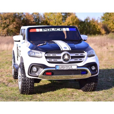 MERCEDES X LICENCJA POLICJA, 4X4 ,2x12V, MIĘKKIE KOŁA EVA, MIĘKKIE SIEDZENIE, 5 PUNKTOWE PASY /XMX606