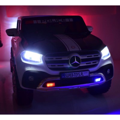 MERCEDES X LICENCJA POLICJA, 4X4 ,2x12V, MIĘKKIE KOŁA EVA, MIĘKKIE SIEDZENIE, 5 PUNKTOWE PASY /XMX606