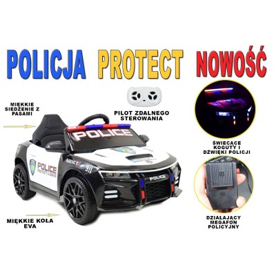 SAMOCHÓD POLICYJNY PROTECT  NA AKUMULATOR, MEGAFON, KOGUTY, JAKOSĆ/XMX-629