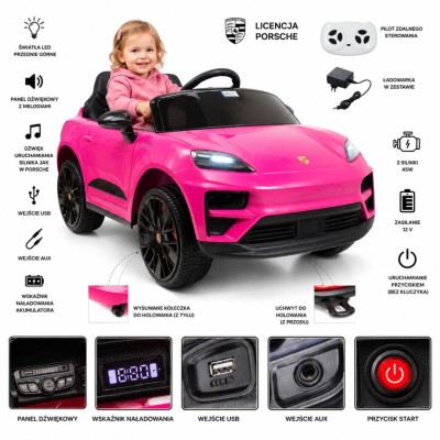 Oryginalne Porsche Macan na akumulator dla dziewczynki różowe/DK666