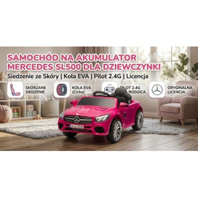 Mercedes SL500 Auto na akumulator dla dzieci Koła EVA Skóra Różowy