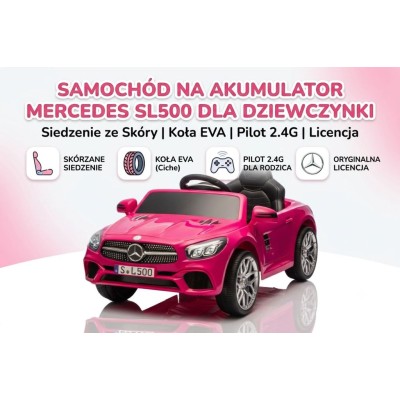 Mercedes SL500 Auto na akumulator dla dzieci Koła EVA Skóra Różowy