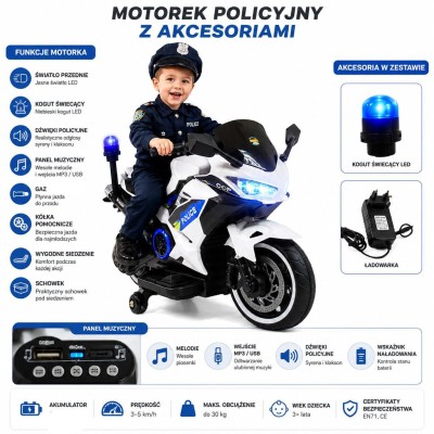 Motor policyjny z świecącym kogutem i syreną/A706-2