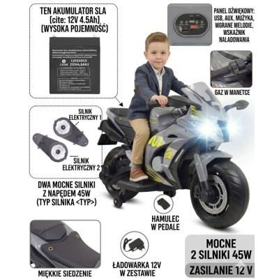 Wielki motor ścigacz  ma akumulator, miękkie koła, miękkie siedzenie/OZB909