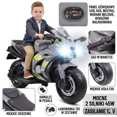 Wielki motor ścigacz  ma akumulator, miękkie koła, miękkie siedzenie/OZB909
