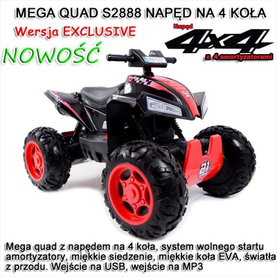 MEGA WIELKI QUAD  Z NAPĘDEM 4X4, AMORTYZATORY, MIĘKKIE KOŁA,, BLUETOOTH/S2888
