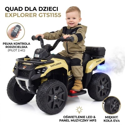 QUAD NA AKUMULATOR EXPLORER - PILOT, IMITACJA WYDECHU, MIĘKKIE KOŁA, SKÓRA/GTS1155