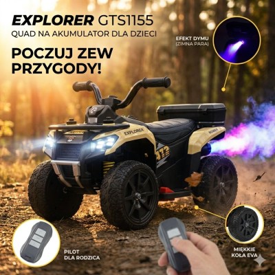 QUAD NA AKUMULATOR EXPLORER - PILOT, IMITACJA WYDECHU, MIĘKKIE KOŁA, SKÓRA/GTS1155