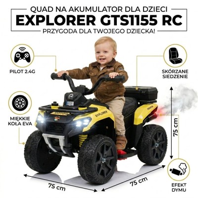 QUAD NA AKUMULATOR EXPLORER - PILOT, IMITACJA WYDECHU, MIĘKKIE KOŁA, SKÓRA/GTS1155