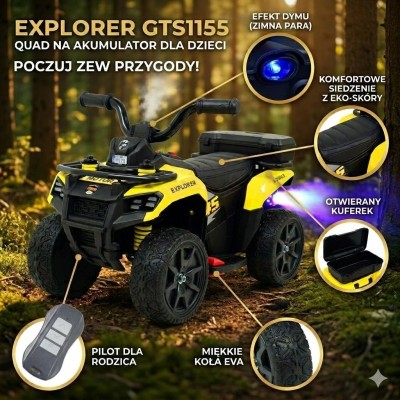 QUAD NA AKUMULATOR EXPLORER - PILOT, IMITACJA WYDECHU, MIĘKKIE KOŁA, SKÓRA/GTS1155