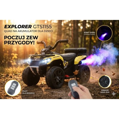 QUAD NA AKUMULATOR EXPLORER - PILOT, IMITACJA WYDECHU, MIĘKKIE KOŁA, SKÓRA/GTS1155