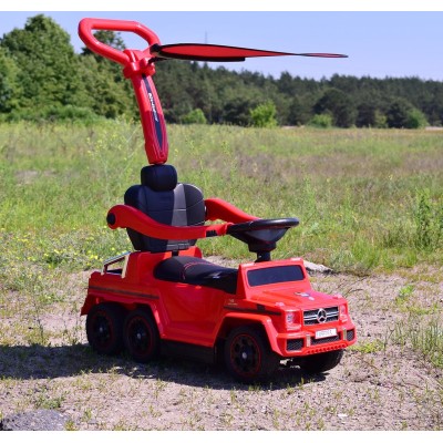 JEŹDZIK NA AKUMULATOR, PCHACZ, ODPYCHACZ MERCEDES G 63 AMG 6X6, MIĘKKIE KOŁA DASZEK , STEROWANIE RĄCZKĄ/1838 LONG