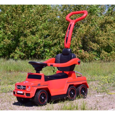 JEŹDZIK NA AKUMULATOR, PCHACZ, ODPYCHACZ MERCEDES G 63 AMG 6X6, MIĘKKIE KOŁA DASZEK , STEROWANIE RĄCZKĄ/1838 LONG