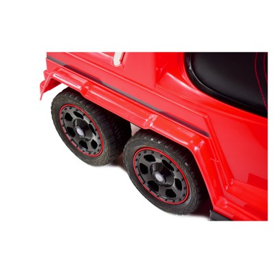 JEŹDZIK NA AKUMULATOR, PCHACZ, ODPYCHACZ MERCEDES G 63 AMG 6X6, MIĘKKIE KOŁA DASZEK , STEROWANIE RĄCZKĄ/1838 LONG