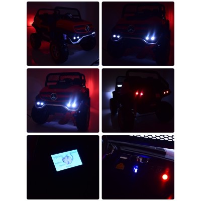 MERCEDES BENZ UNIMOG 4X4,12V14AH, AMORTYZATORY, MIĘKKIE KOŁA, MP4, SUPER OPCJA/UNIMOG